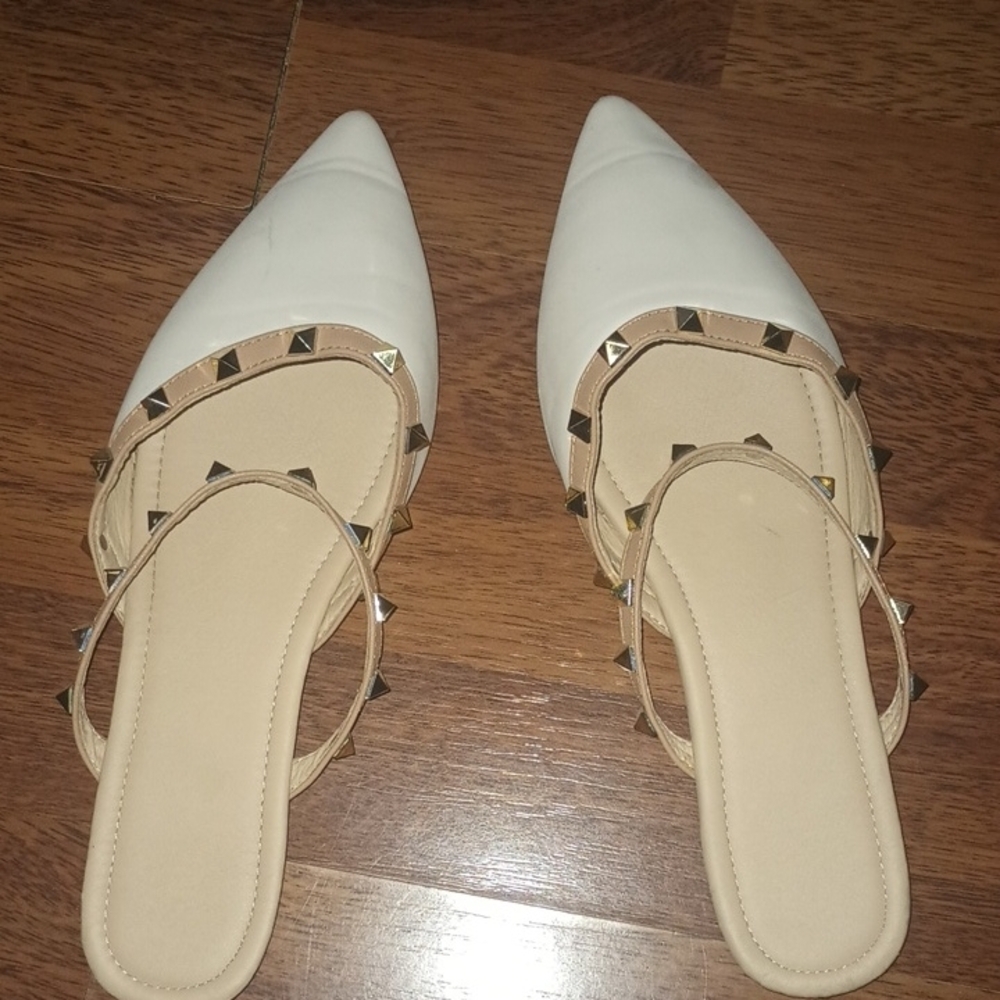 Studded White Women's Mules